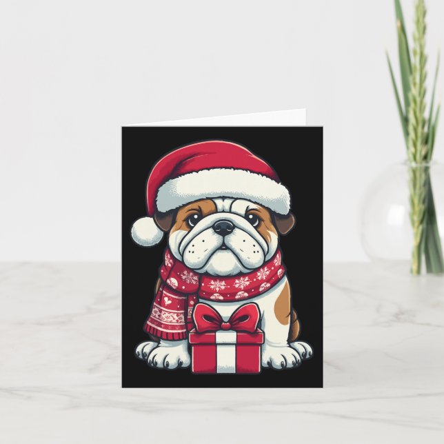 Carte Bouledogue anglais Noël Mignon Père Noël Animal De (Devant)