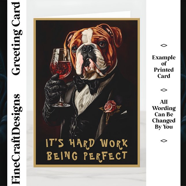 Carte Bouledogue en smoking & noeud papillon & vin CR8 n (Créateur téléchargé)