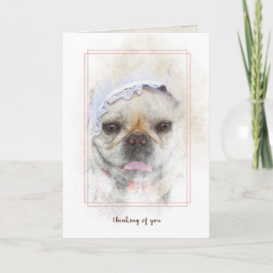 Carte Bouledogue français avec coiffe en dentelle hollan