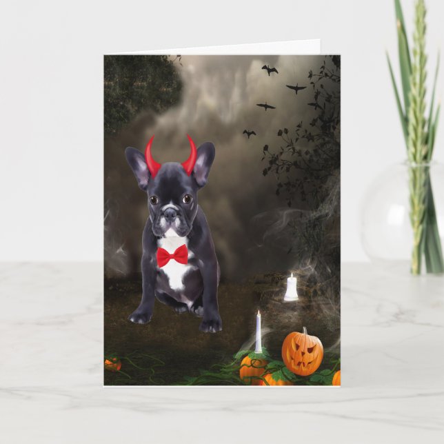 Carte Bouledogue français en costume d'Halloween  (Devant)