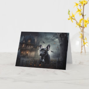 Carte Bouledogue français Halloween effrayant