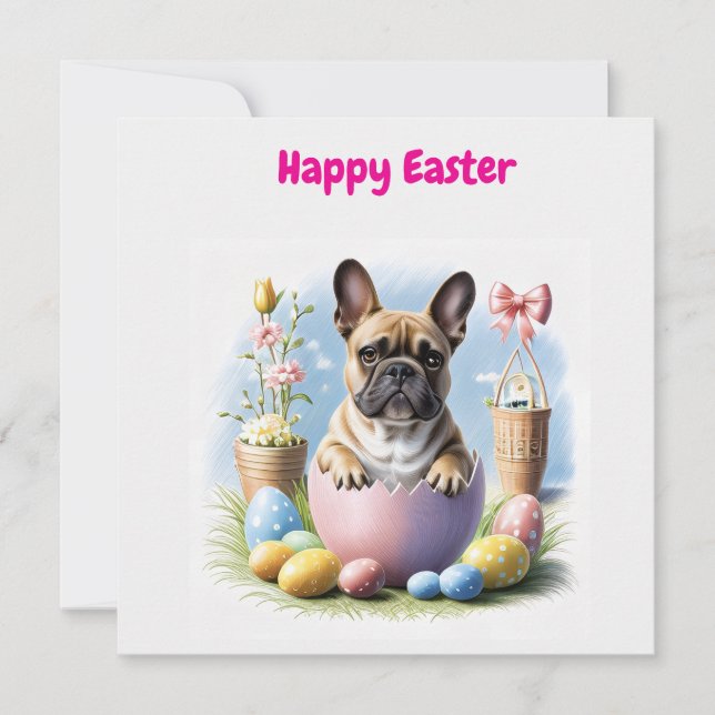 Carte Bouledogue français Joyeuses Pâques French Bulldog (Devant)