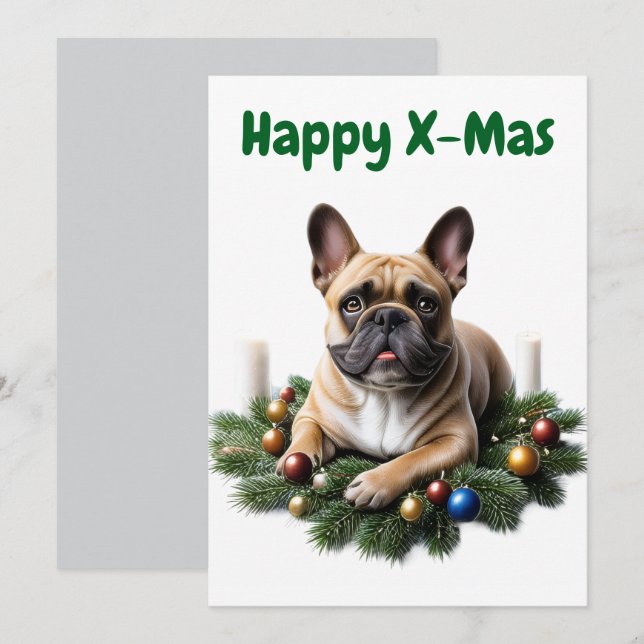 Carte Bouledogue français Noël French Bulldog (Devant / Derrière)