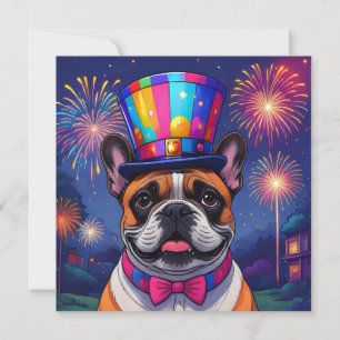 Carte Bouledogue français Nouvel An French Bulldog