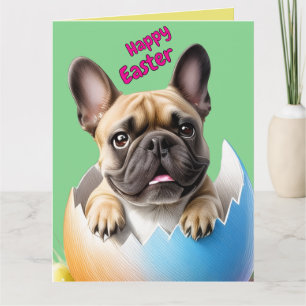 Carte Bouledogue français oeuf de Pâques