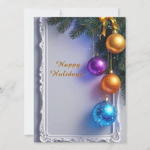 Carte Boules de Noël festives et branches de pin