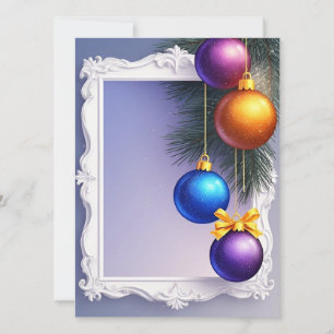Carte Boules de Noël festives et branches de pin