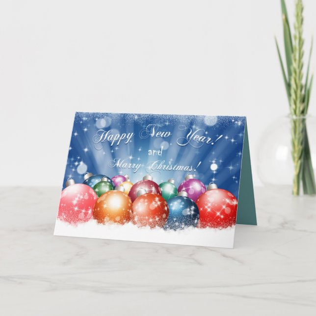 Carte Boules de Noël Joyeuse Année et Joyeux Noël (Devant)