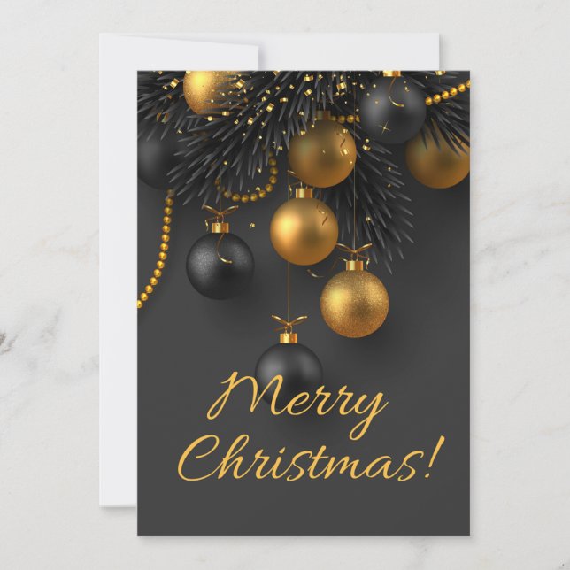 Carte Boules de Noël Noir et Or Elégante Parties scintil (Devant)