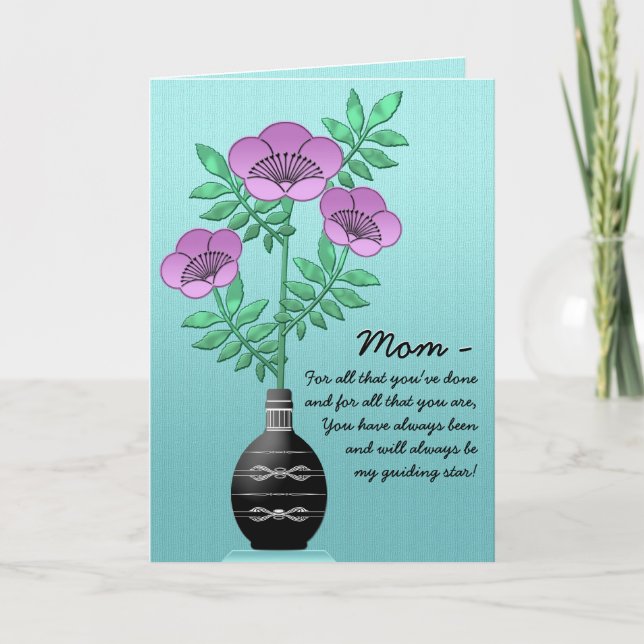 Carte Bouquet à Vase sur Aqua pour la fête des mères (Devant)