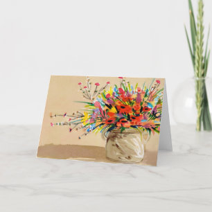 Carte Bouquet brillant en pot de pierre