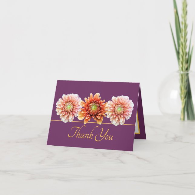 Carte Bouquet chic de dahlia orange or rose chic merci (Devant)