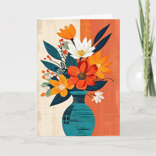 Carte Bouquet coloré dans un Vase Bleu Anniversaire