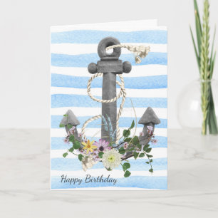 Carte bouquet d'ancre nautique pour anniversaire