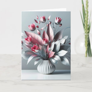 Carte Bouquet D'Anniversaire Tulip Avec Feuilles D'Argen