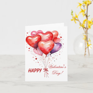 Carte Bouquet de ballons coeurs rouges et roses 