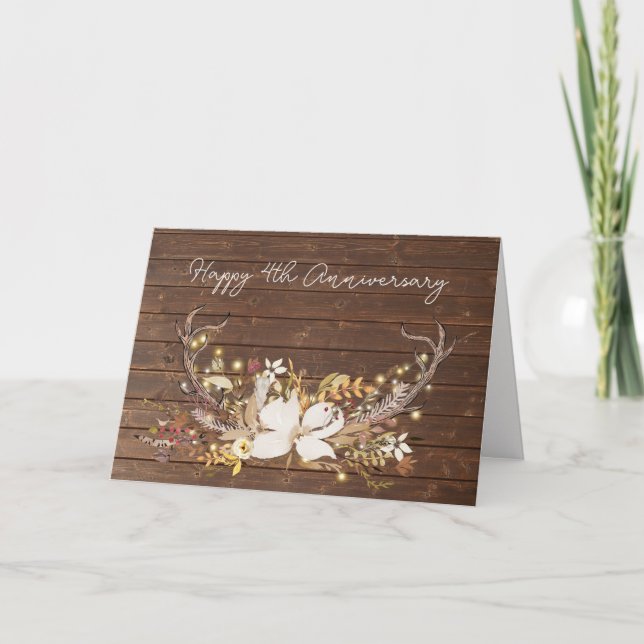 Carte Bouquet de cerf Antler 4e anniversaire (Devant)
