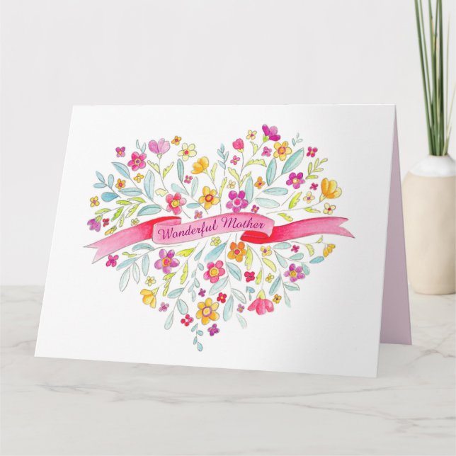 Carte Bouquet de coeur de fleurs art Mère obtenir la car (Devant)