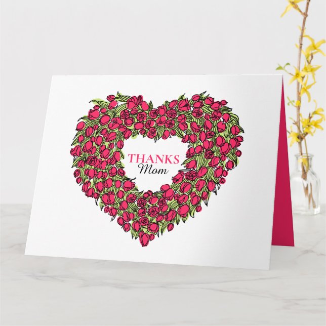 Carte Bouquet de coeur de fleurs tuilp art encré Fête de (Fleur jaune)