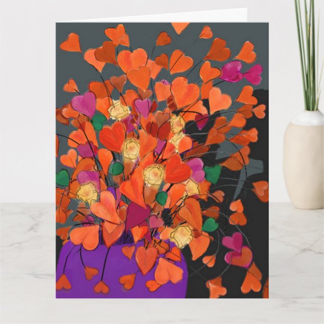 Carte Bouquet de Coeurs Anniversaire (Devant)