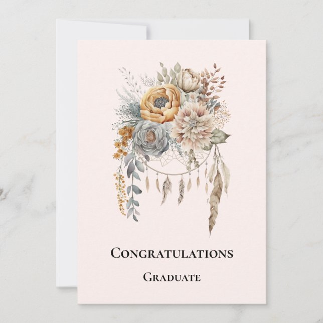Carte Bouquet de fleurs Boho en couleurs neutres Graduat (Devant)
