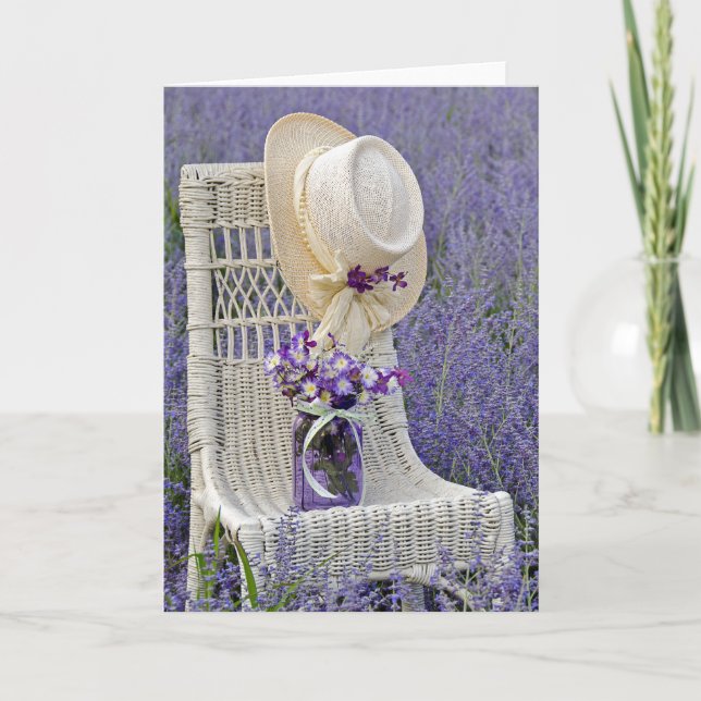 Carte Bouquet de fleurs casquettes et violettes sur chai (Devant)