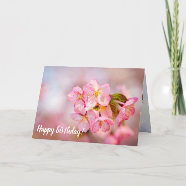 Carte Bouquet De Fleurs De Sakura Rose Frais Sur Rose (Devant)