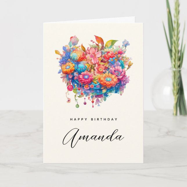 Carte Bouquet de fleurs d'été Whimsical Boho Anniversair (Devant)