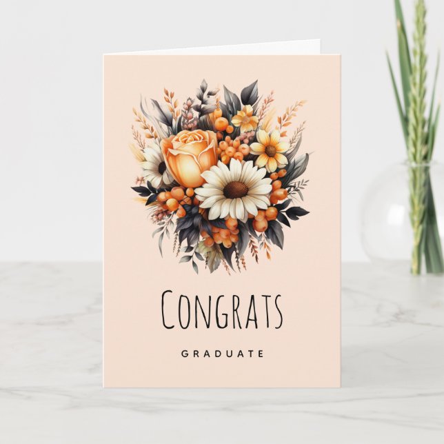 Carte Bouquet de fleurs gris-jaune orange (Devant)