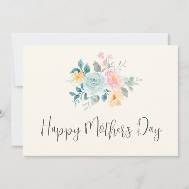 Carte Bouquet de fleurs rose et bleu élégant pour la fêt (Devant)