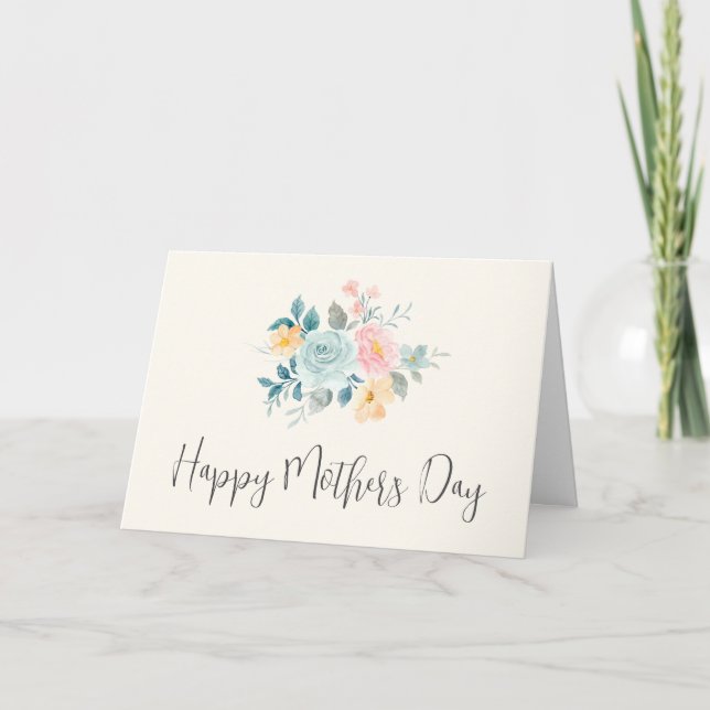 Carte Bouquet de fleurs rose et bleu élégant pour la fêt (Devant)
