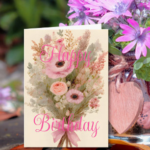 Carte Bouquet de fleurs roses de printemps Joyeux Annive