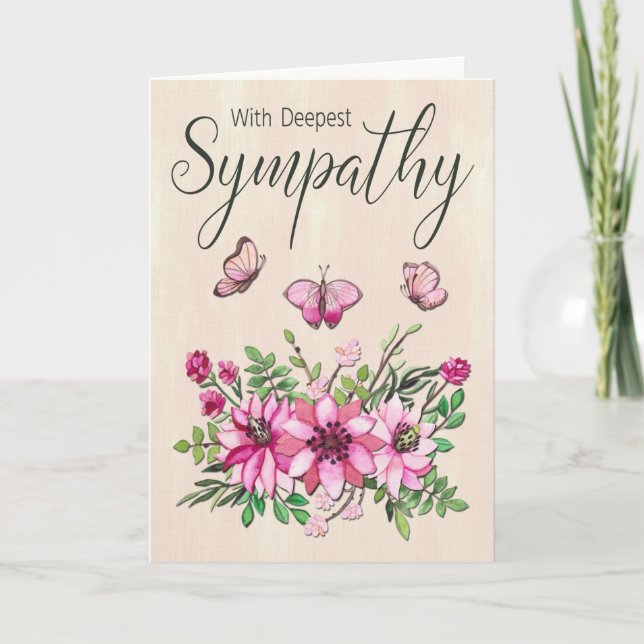Carte Bouquet de fleurs roses et papillons en signe de s (Devant)
