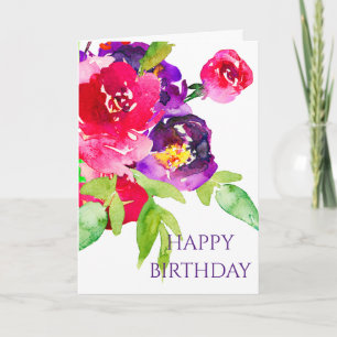 Carte Bouquet De Fleurs Roses Et Violettes Aquarelles