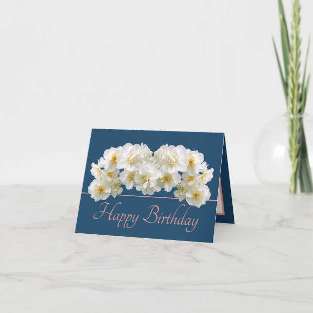Carte Bouquet de jonquille bleu rose blanc Joyeux annive (Devant)