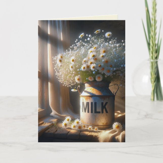 Carte Bouquet de marguerite dans une boîte de lait (Devant)