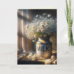 Carte Bouquet de marguerite dans une boîte de lait