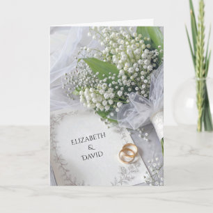 Carte Bouquet de muguet de mariage avec anneaux
