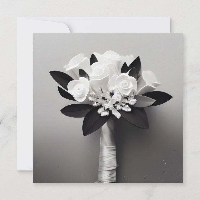 Carte Bouquet de rose blanche B&W (Devant)