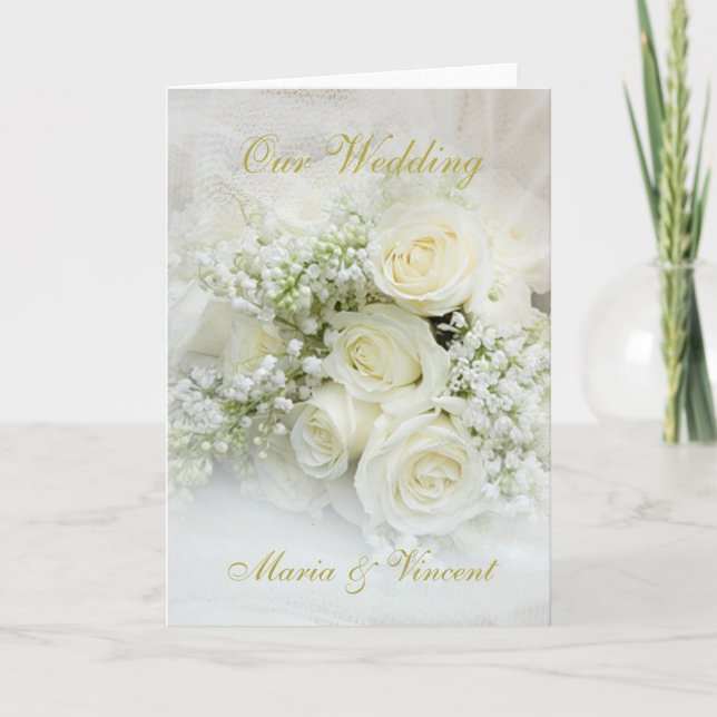 Carte Bouquet de roses blanches élégantes Mariage (Devant)