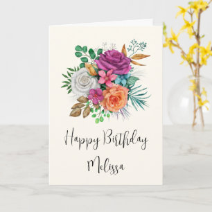 Carte Bouquet de roses florales rose, orange et blanc po