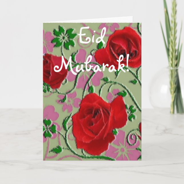 Carte Bouquet de roses rouges Aïd Moubarak (Devant)