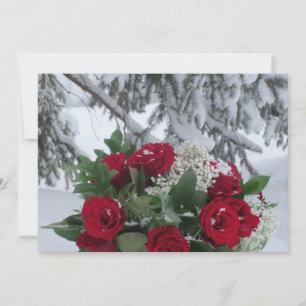 Carte Bouquet de Roses Rouges en Neige Blanc Mariage d'h