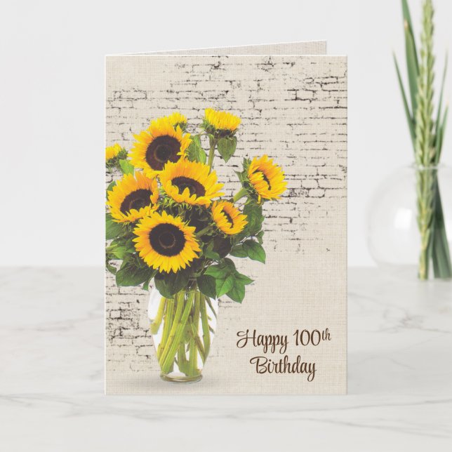 Carte Bouquet de tournesol 100e Anniversaire en brique (Devant)