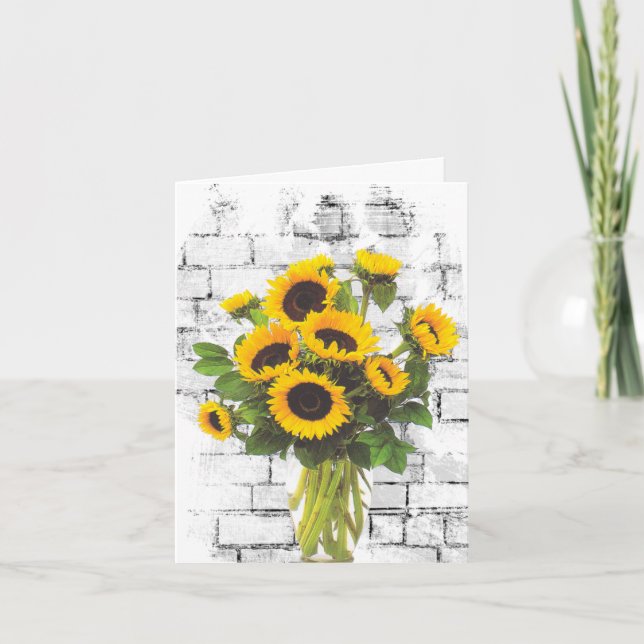 Carte Bouquet de tournesol sur mur de briques (Devant)