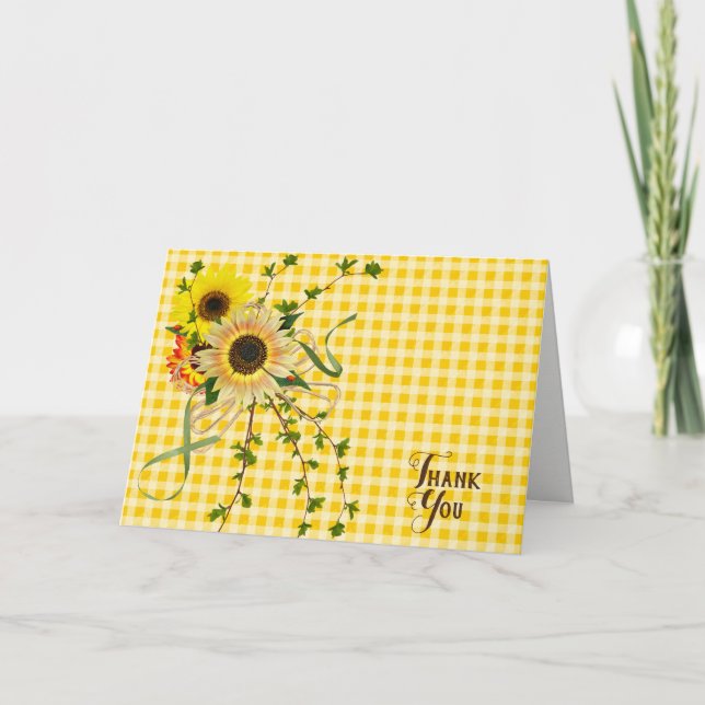 Carte Bouquet de tournesols Merci sur gingham (Devant)