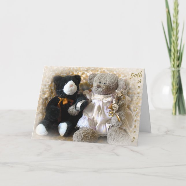Carte Bouquet d'or d'anniversaire d'ours (Devant)