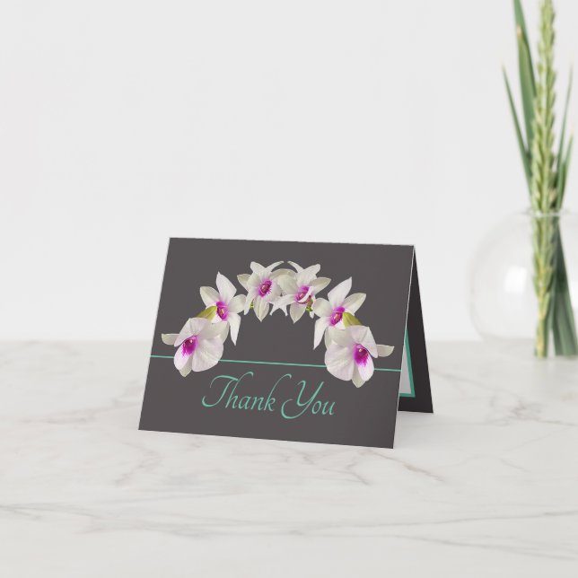 Carte Bouquet d'orchidée rose blanche à la menthe grise  (Devant)