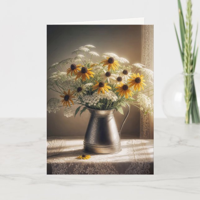 Carte Bouquet Fleur Sympathie Automne Sur Dentelle (Devant)
