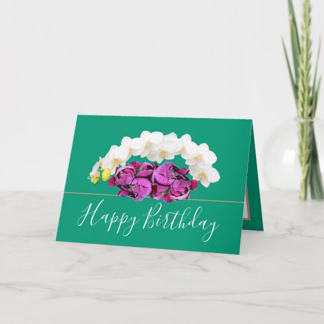 Carte Bouquet floral chic Orchidées&Fleurs de pivoines A (Devant)